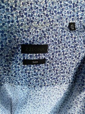 Z Zegna Slim Floral Button-Up Shirt - Blue/White